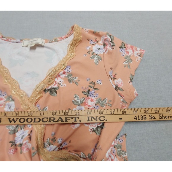 No Comment Floral Wrap Top Sz L Lace Trim Tie Y2K Cottagecore Coquette Romantic - Picture 12 of 14